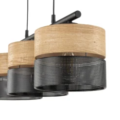 Nicol lámpara colgante, negro/efecto madera, 70x20 cm 3 luces 3 x E27