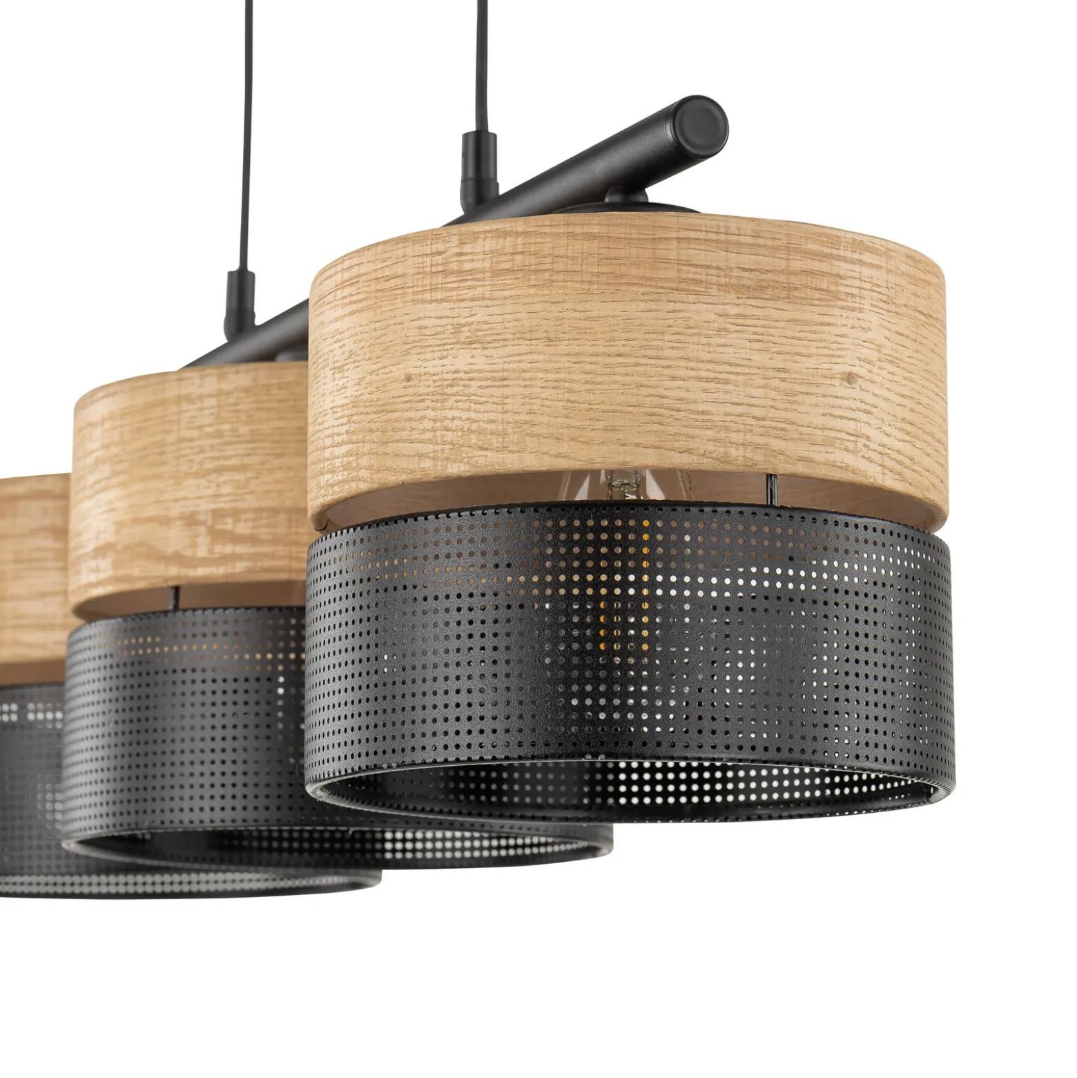 Nicol lámpara colgante, negro/efecto madera, 70x20 cm 3 luces 3 x E27