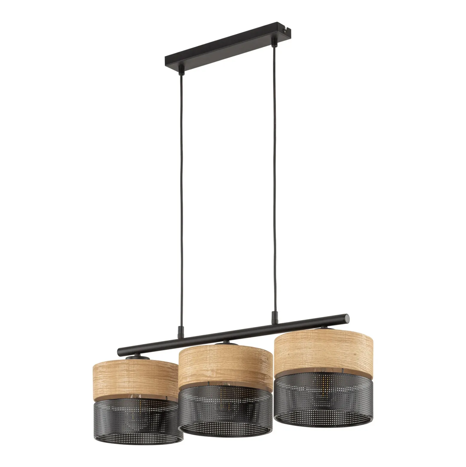Nicol lámpara colgante, negro/efecto madera, 70x20 cm 3 luces 3 x E27