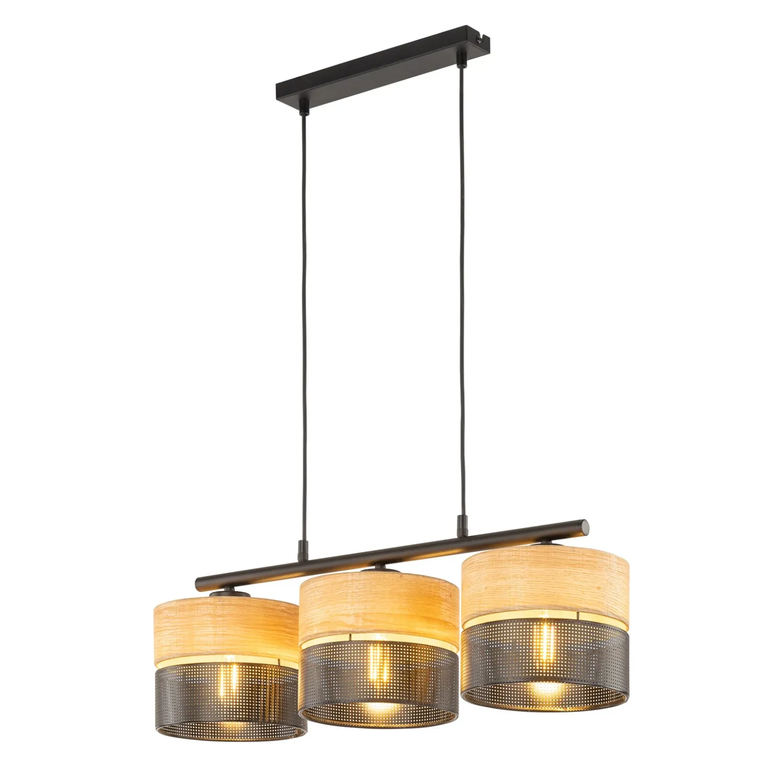 Nicol lámpara colgante, negro/efecto madera, 70x20 cm 3 luces 3 x E27
