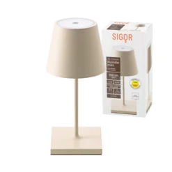 Nuindie mini lámpara de mesa LED recargable, USB-C, beige, IP54, atenuable