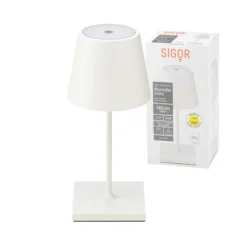 Nuindie mini lámpara de mesa LED recargable, USB-C, blanca, IP54, atenuable