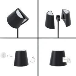 Nuindie tango lámpara de mesa LED recargable, negra, IP20, atenuable