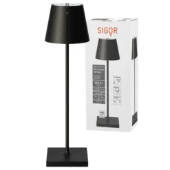 Nuindie tango lámpara de mesa LED recargable, negra, IP20, atenuable