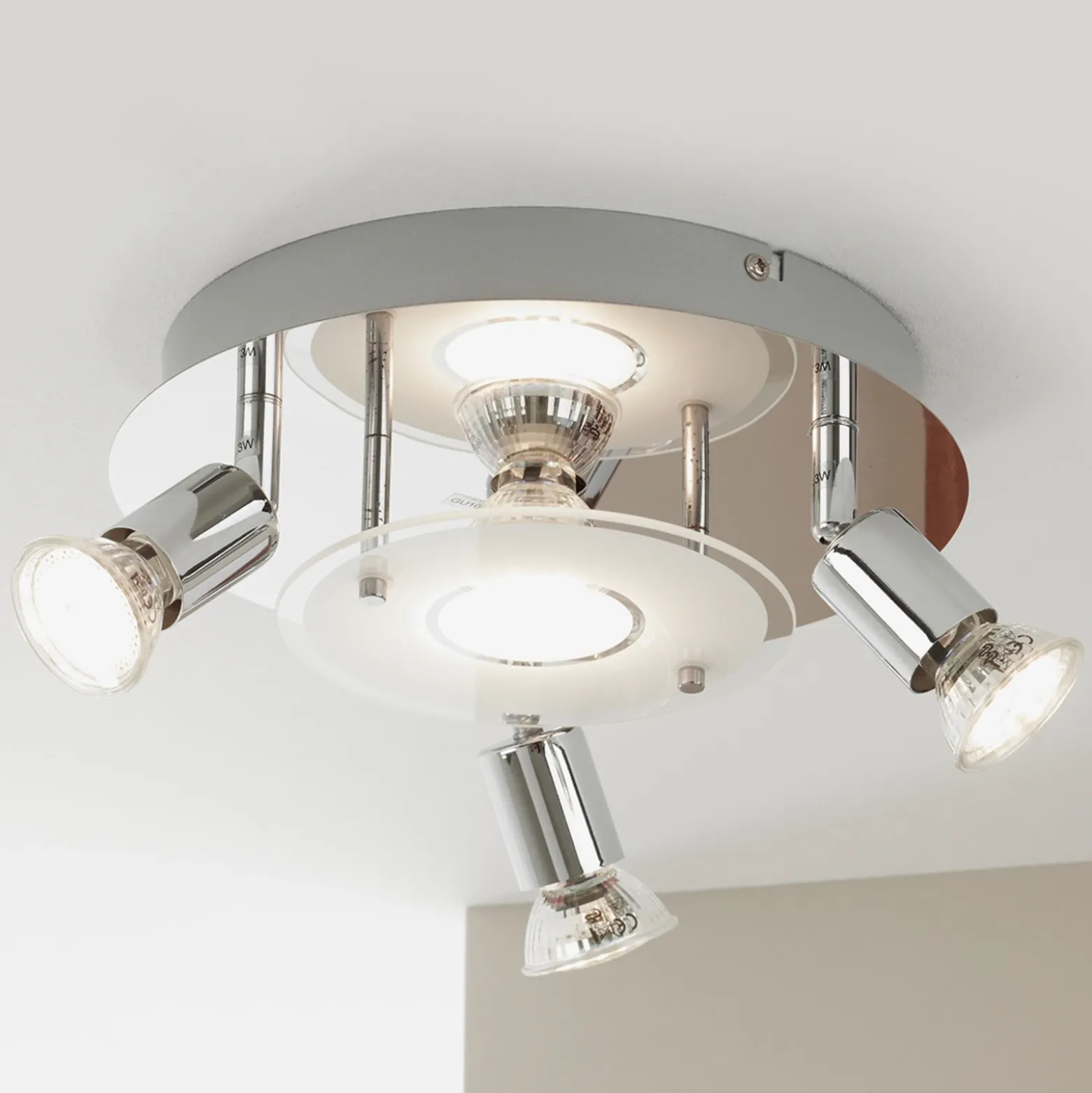 Orna Plafón LED, rondel, 4 luces, cromo