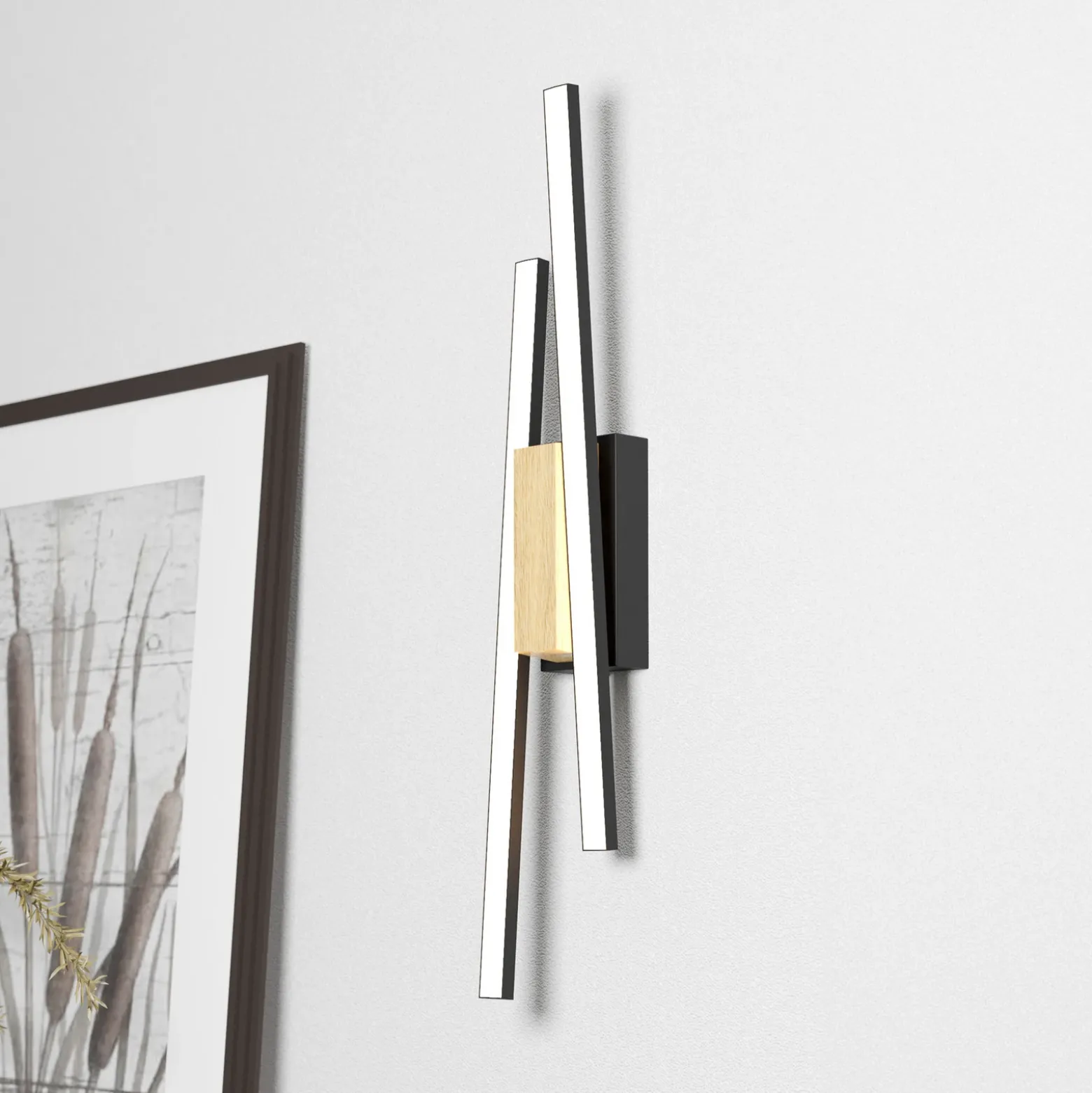 Panagria Aplique de pared LED, negro con detalle de madera