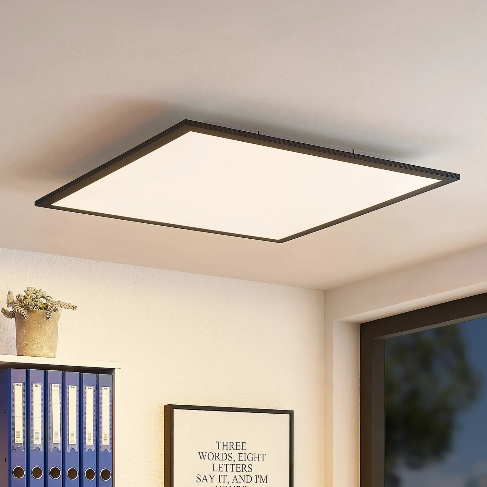 Panel LED Lindby Nelios, 62 x 62 cm, 4.000 K, negro, metal