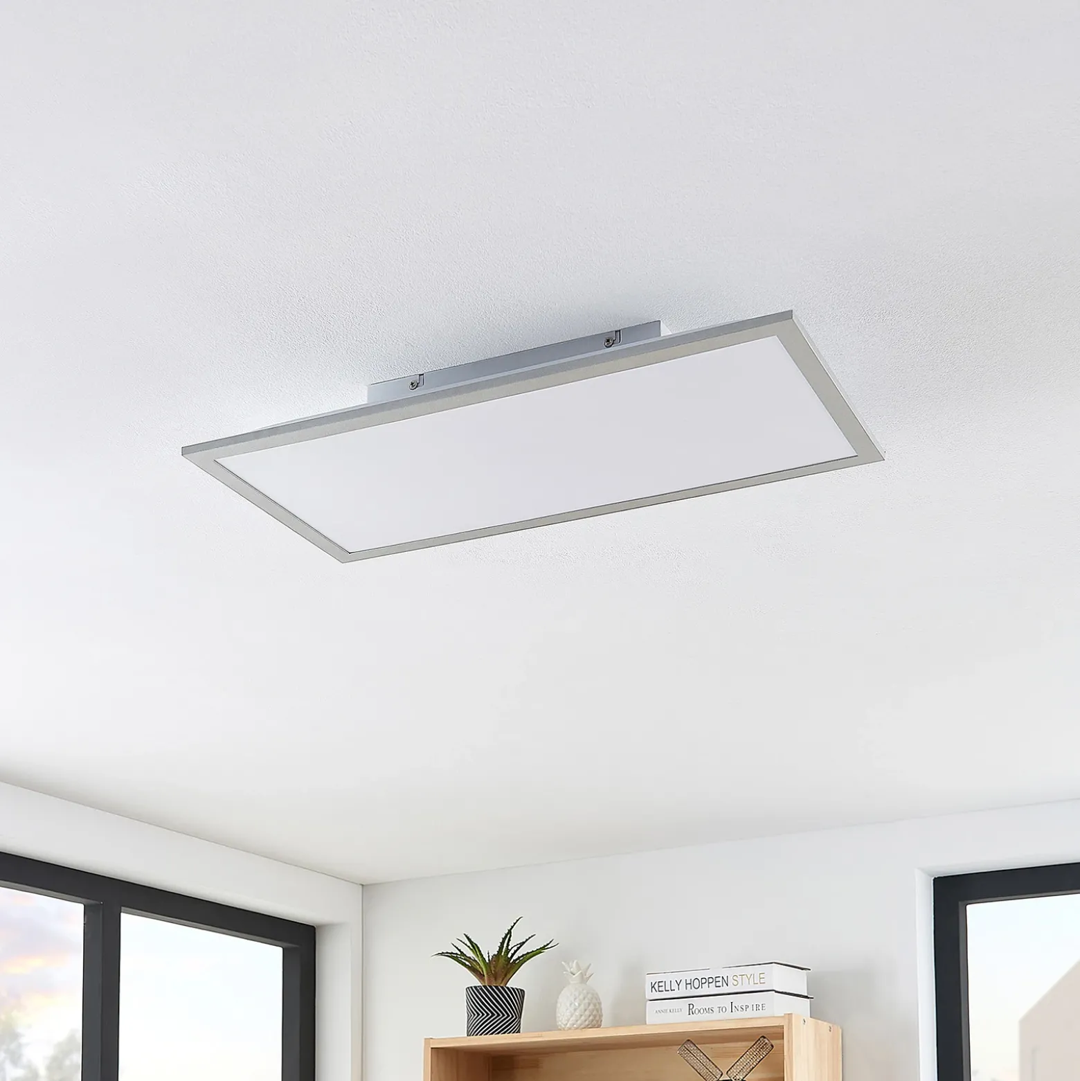 Panel LED Lindby Stenley, 4000 K, 60 cm x 30 cm, plateado/blanco