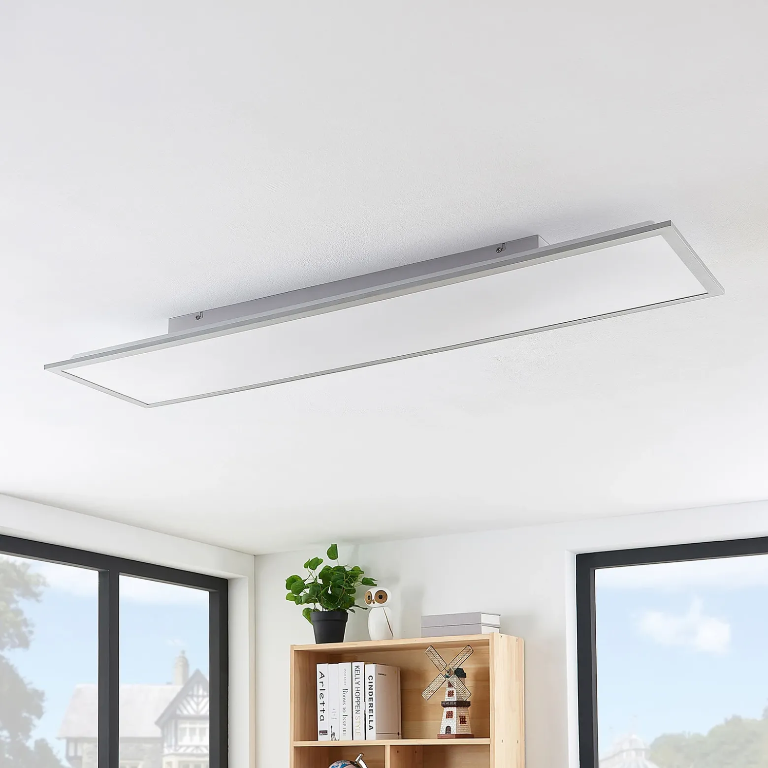 Panel LED Lindby Stenley, 4000 K, 120 cm x 30 cm, plateado/blanco