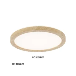 Panel LED Paulmann Atria Shine, Ø 19 cm, acabado madera, IP44, 3000 K,