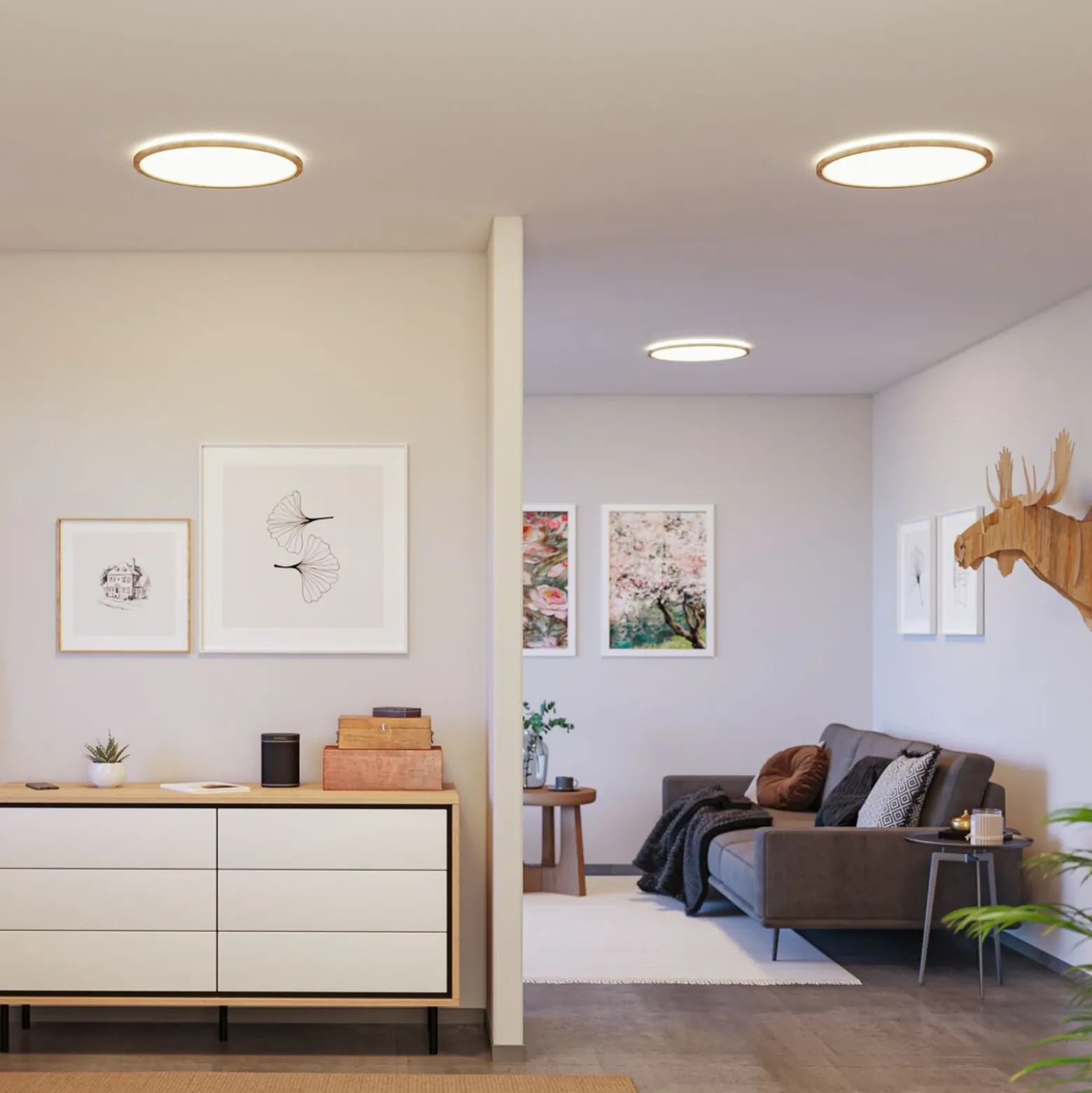 Panel LED Paulmann Atria Shine, Ø 42 cm, acabado madera, IP44, 4000 K,