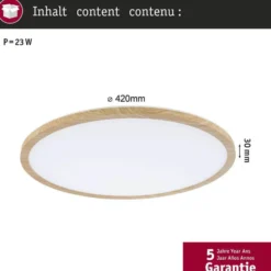 Panel LED Paulmann Atria Shine, Ø 42 cm, acabado madera, IP44, 4000 K,
