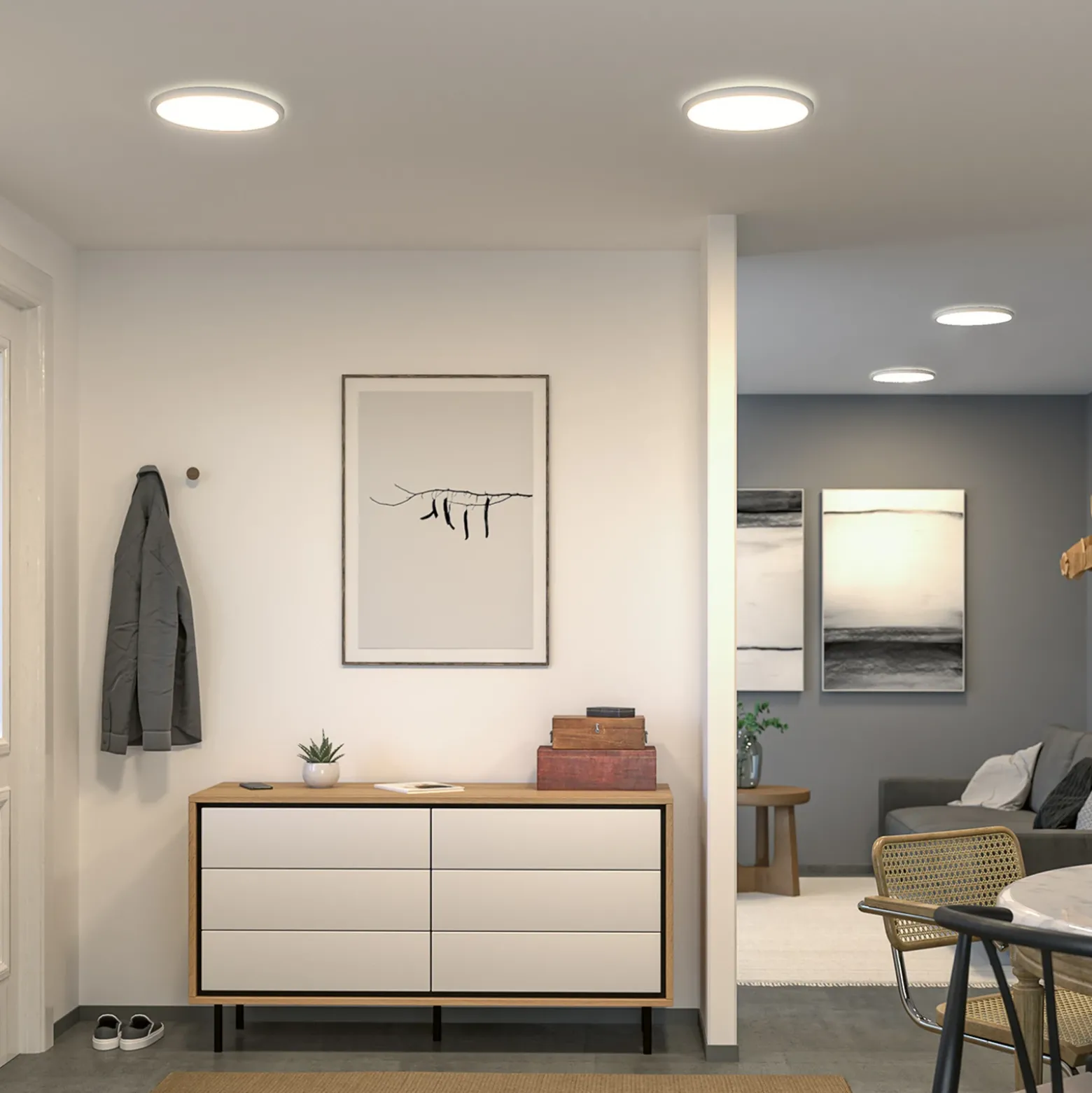 Panel LED Paulmann Atria Shine, Ø 29 cm, blanco, IP44, 3000 K, encendido/apagado