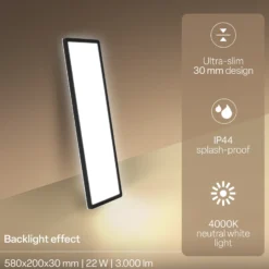 Panel LED Shallow con interruptor de encendido/apagado, 58 x 20 cm, negro,
