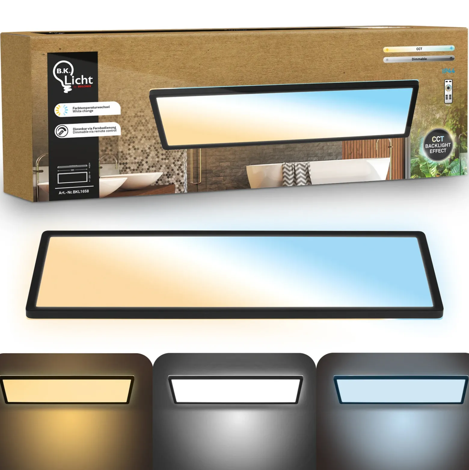 Panel LED Shallow Remote CCT, 58 x 20 cm, negro, retroiluminación