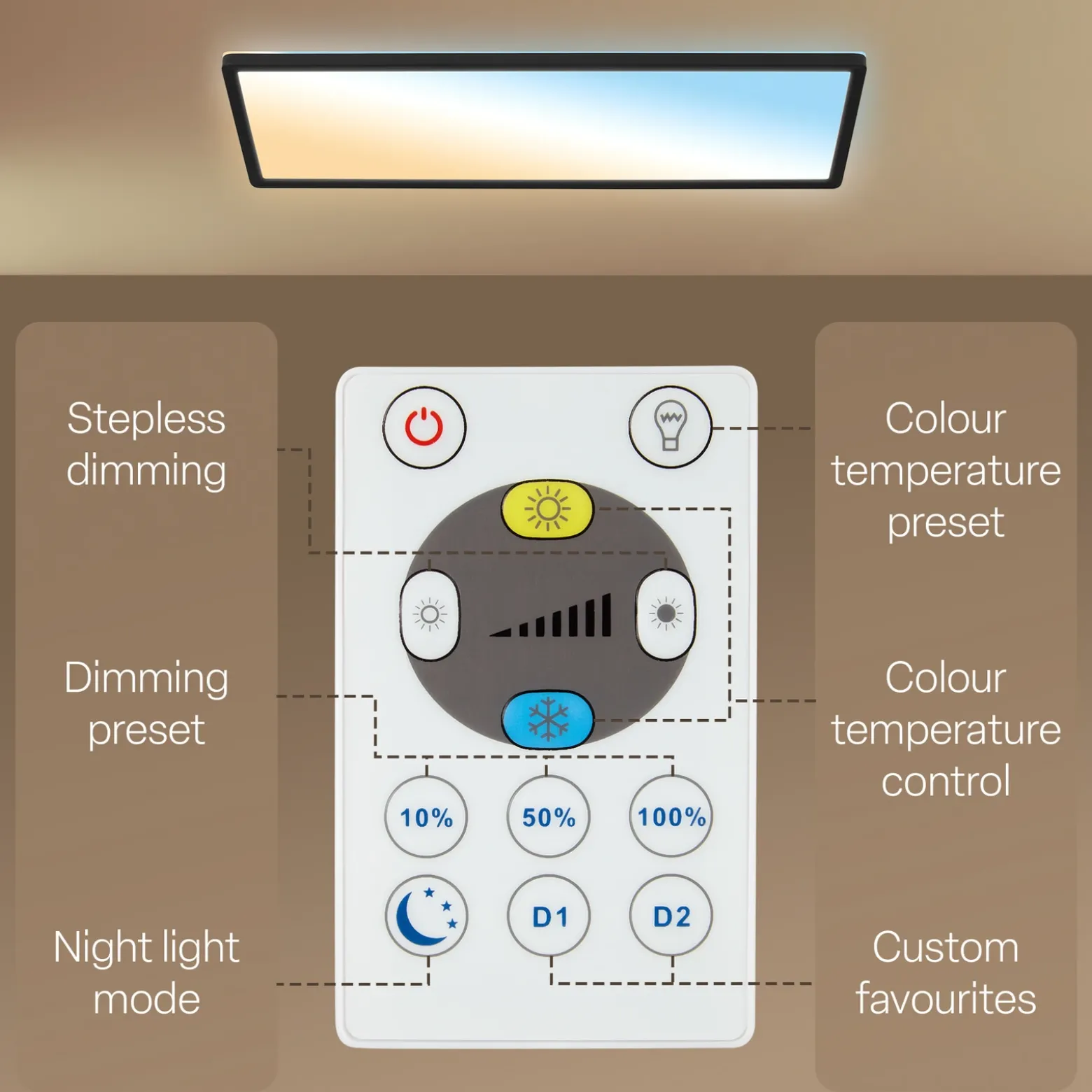Panel LED Shallow Remote CCT, 58 x 20 cm, negro, retroiluminación