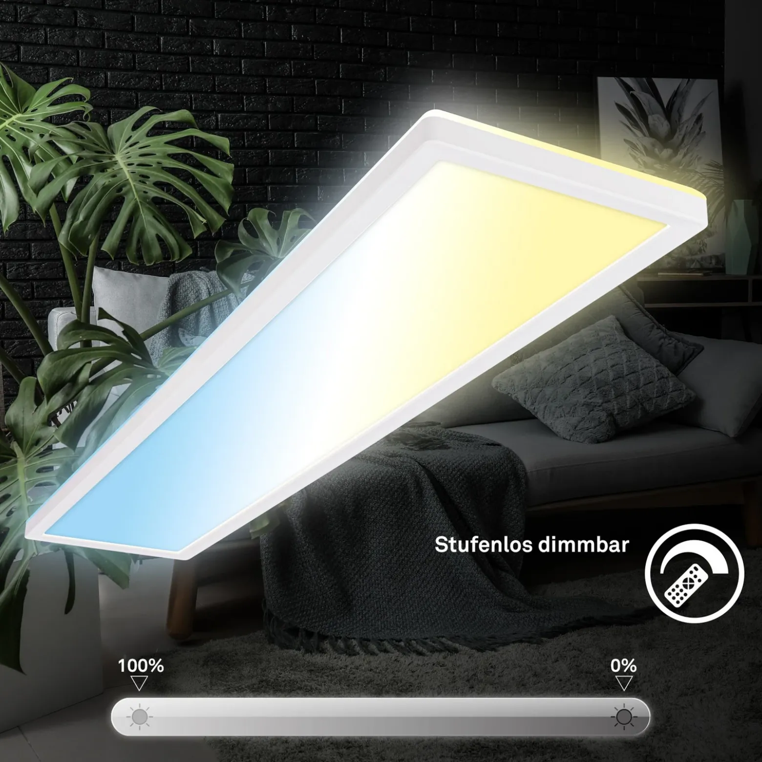 Panel LED Tava CCT, blanco, 98 x 20 cm, retroiluminado, plástico