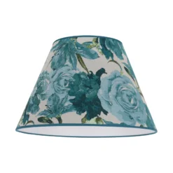 Pantalla de lámpara Sofia, altura 31 cm, estampado floral turquesa