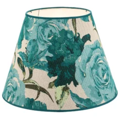 Pantalla de lámpara Sofia, altura 25 cm, estampado floral turquesa
