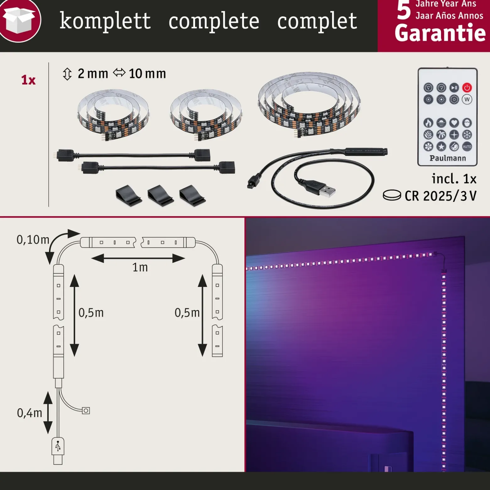 Paulmann EntertainLED LED-Strip RGB Set de TV de 55 pulgadas