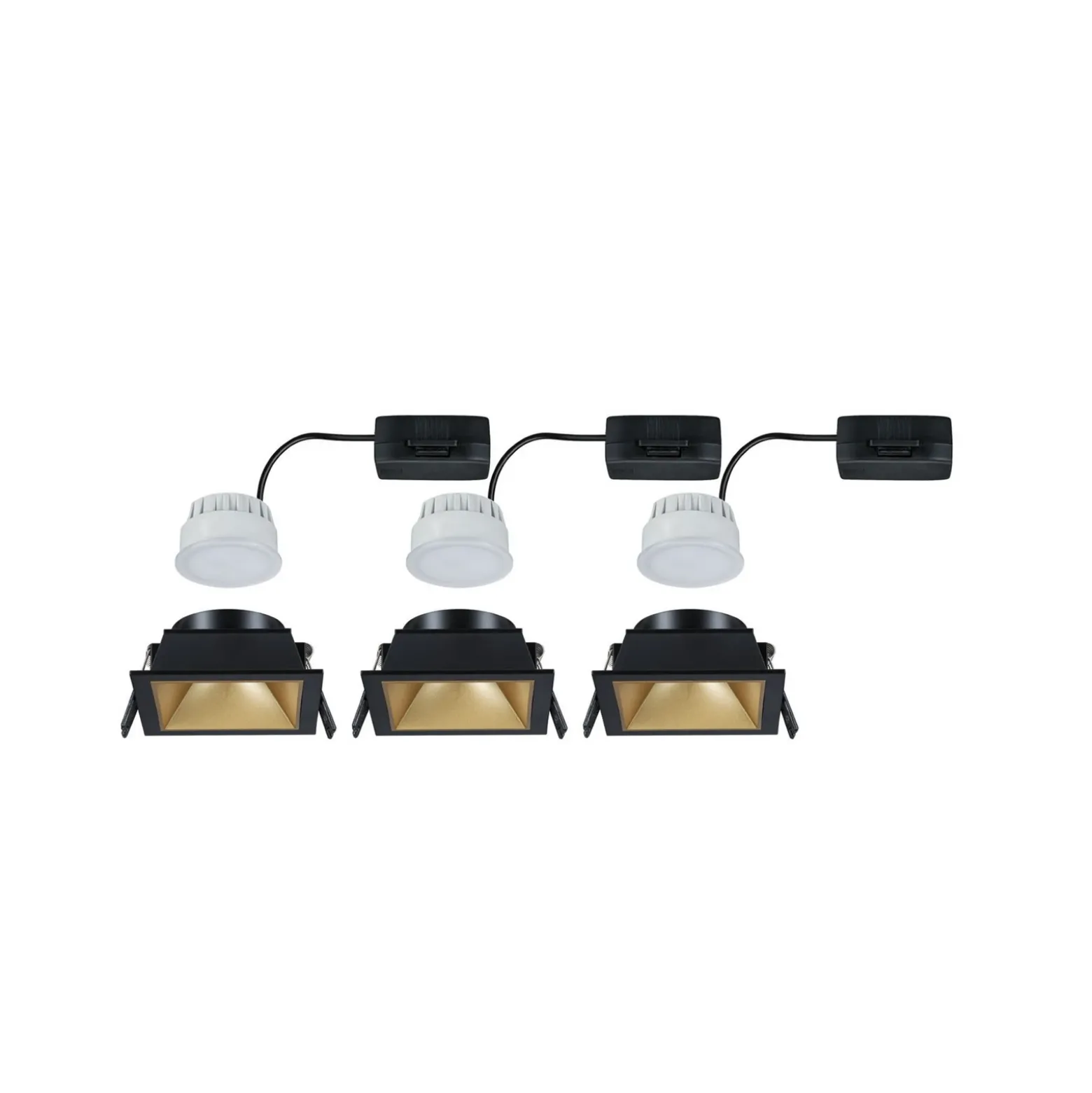 Paulmann LED empotrable Cole Coin negro/dorado, angular, IP44, atenuable, 3x
