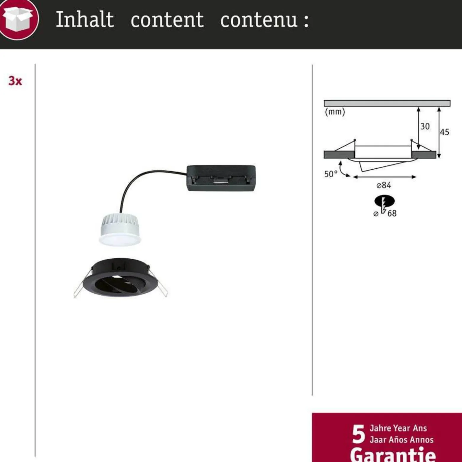 Paulmann LED empotrable Nova Coin Smart negro RGBW, juego de 3, 8,4 cm