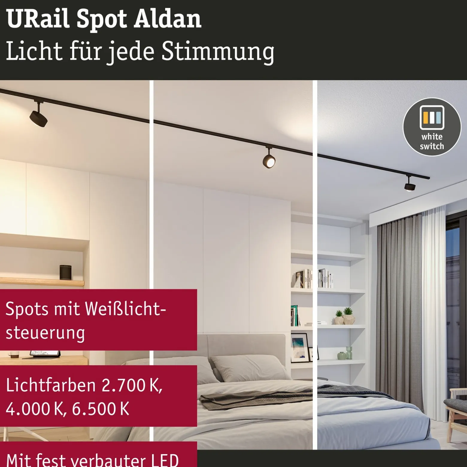 Paulmann URail Aldan foco LED, negro mate, metal, CCT