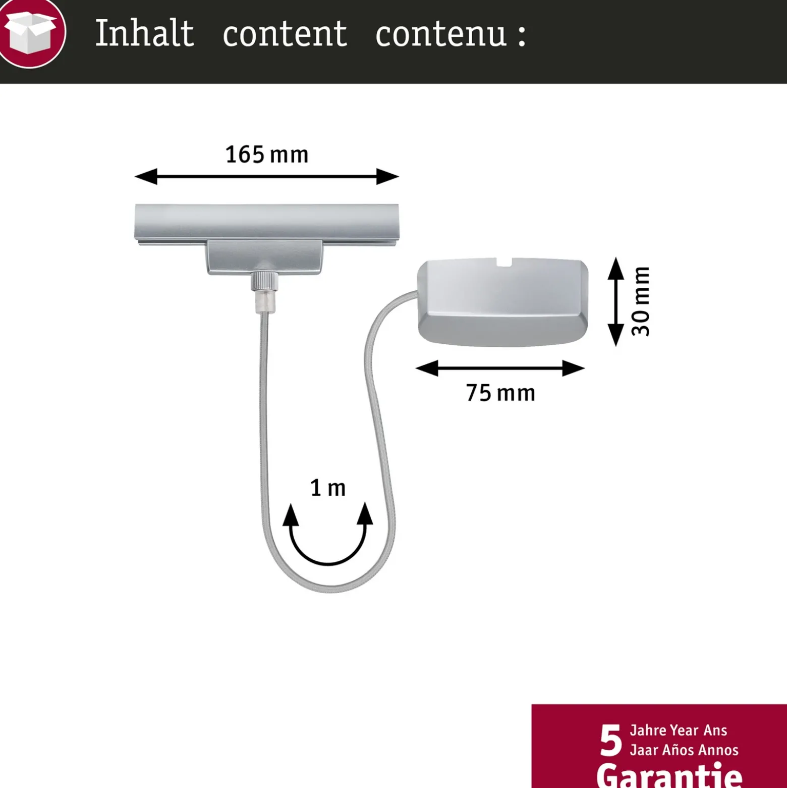 Paulmann URail Alimentación de cable Zigbee 1 m, cromo mate