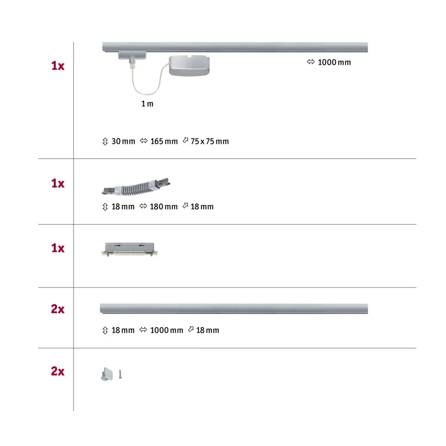 Paulmann URail Basisset, cromado, riel de 3 x 1 m, metal
