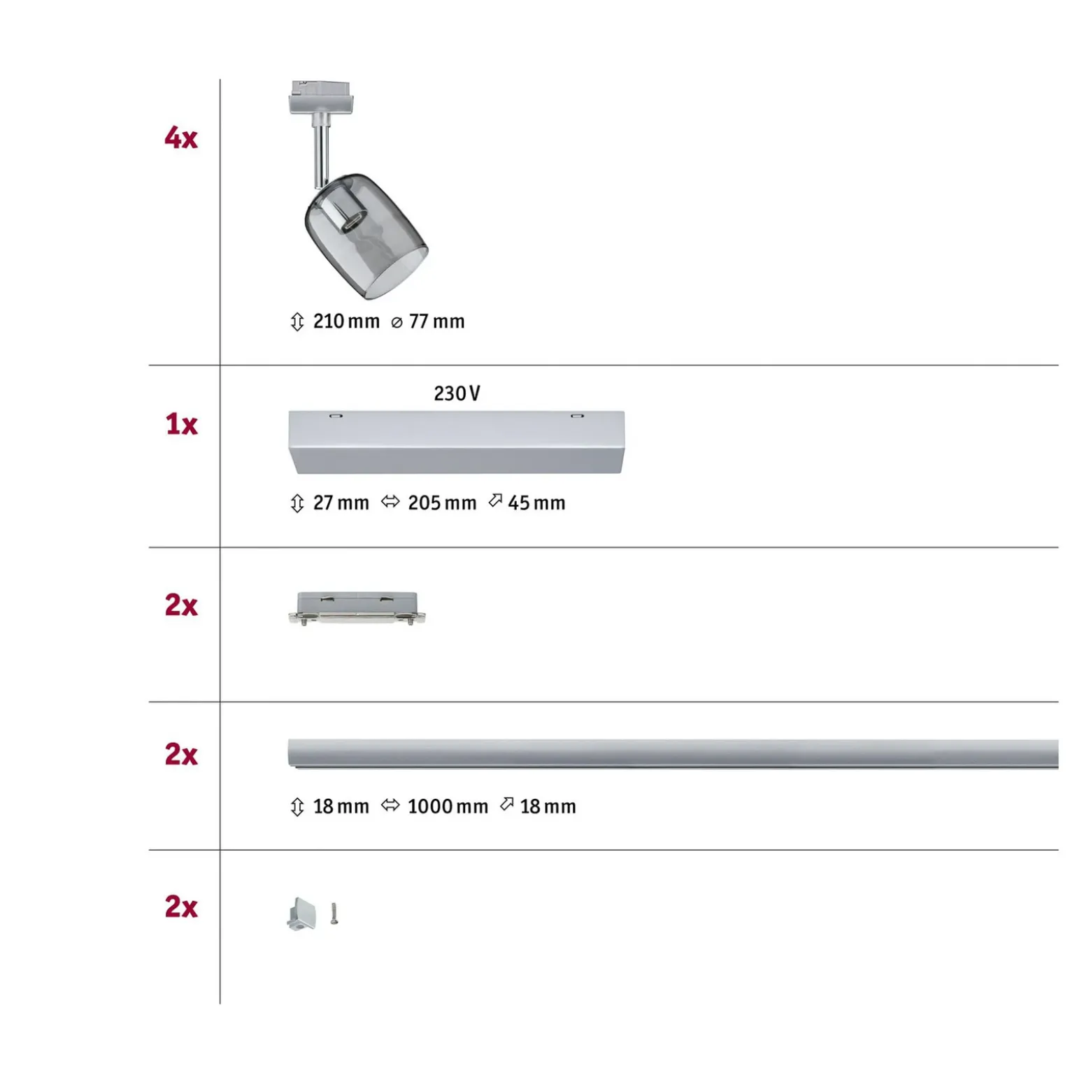 Paulmann URail Blossom set base cromo, vidrio humo