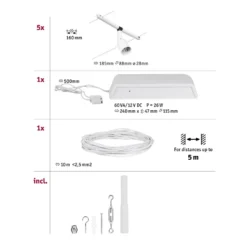 Paulmann Wire Salt sobre cable, 5 luces 5m blanco