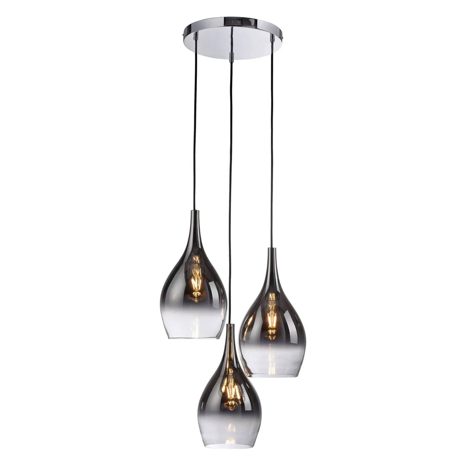 Paul Neuhaus lámpara colgante Pilua, gris humo, cristal, 30cm, 3 luces.