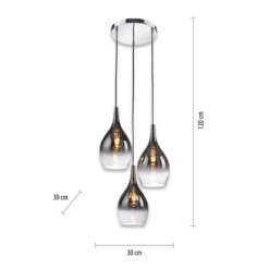 Paul Neuhaus lámpara colgante Pilua, gris humo, cristal, 30cm, 3 luces.