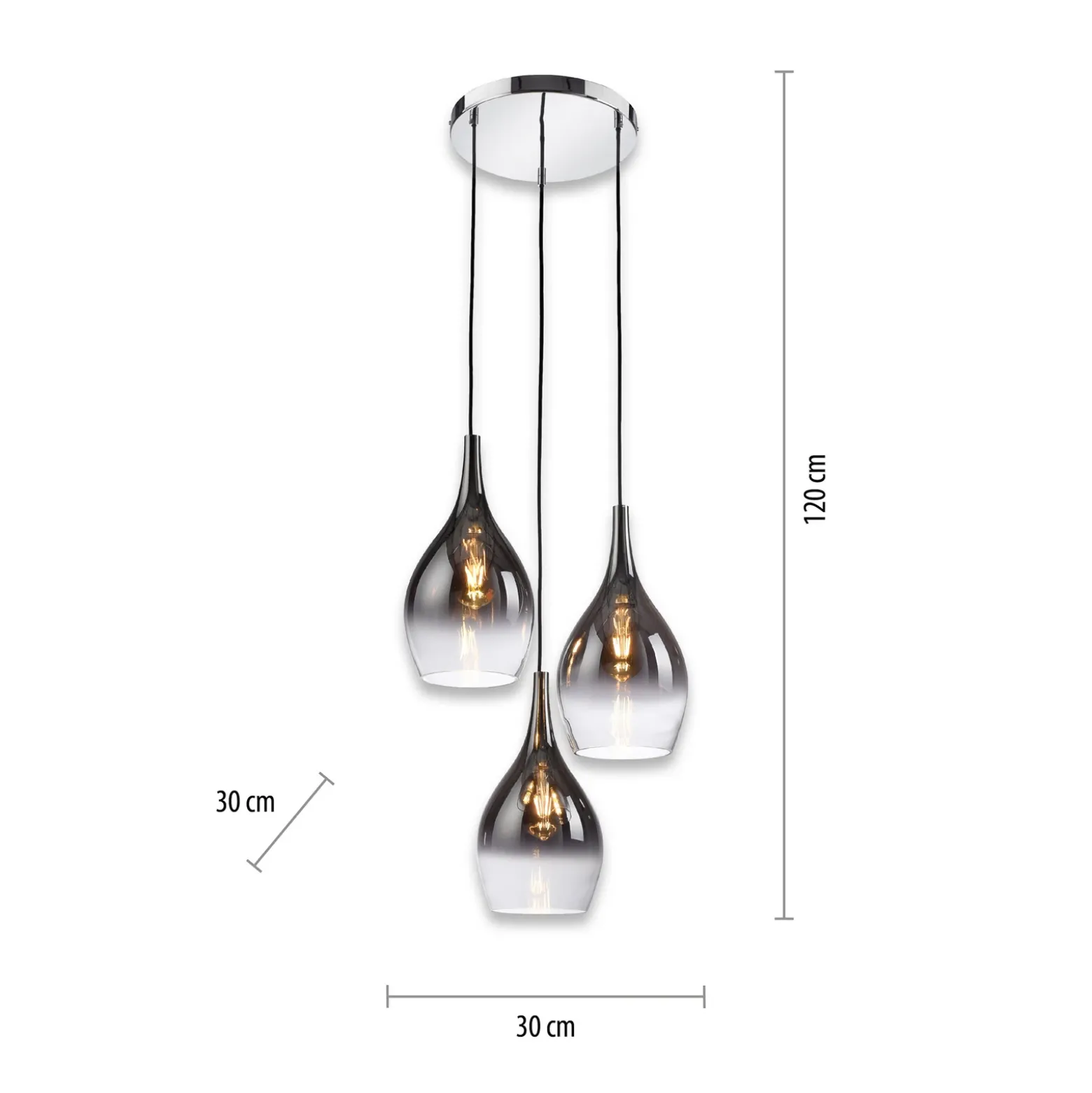 Paul Neuhaus lámpara colgante Pilua, gris humo, cristal, 30cm, 3 luces.