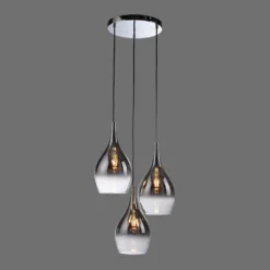 Paul Neuhaus lámpara colgante Pilua, gris humo, cristal, 30cm, 3 luces.