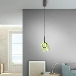 Paul Neuhaus lámpara colgante LED Zula, verde, Ø 15 cm, cristal