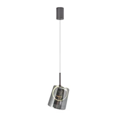 Paul Neuhaus lámpara colgante LED Zula, gris humo, Ø 15 cm, cristal