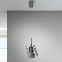 Paul Neuhaus lámpara colgante LED Zula, gris humo, Ø 15 cm, cristal