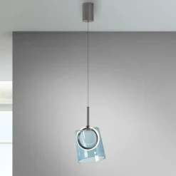 Paul Neuhaus lámpara colgante LED Zula, azul, Ø 15 cm, cristal