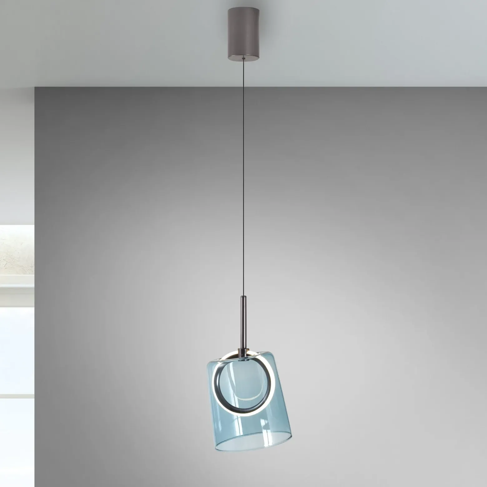Paul Neuhaus lámpara colgante LED Zula, azul, Ø 15 cm, cristal