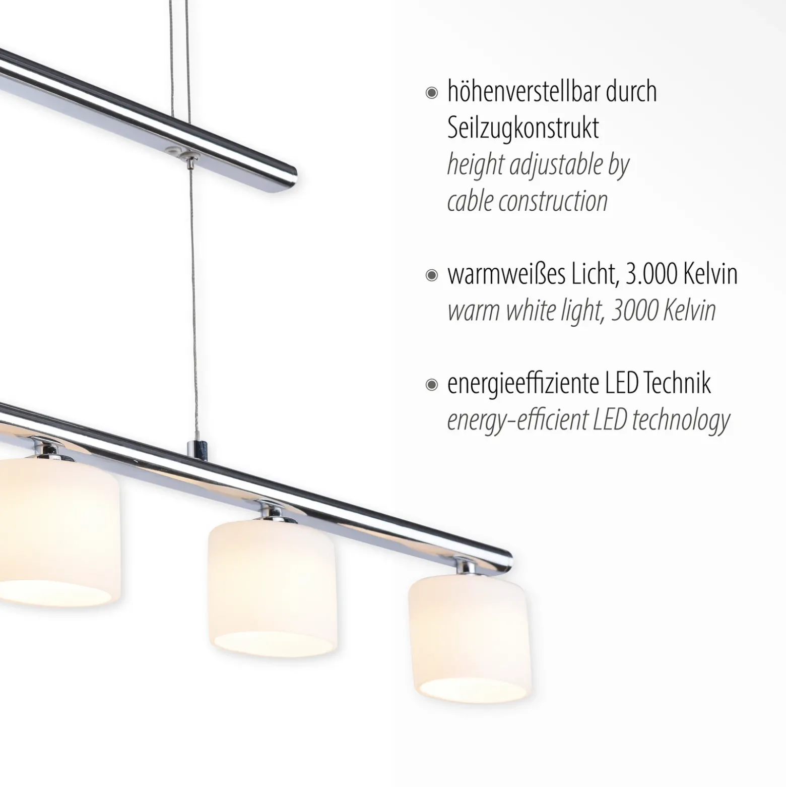 Paul Neuhaus lámpara colgante LED Hydra, color acero, cristal, 80cm