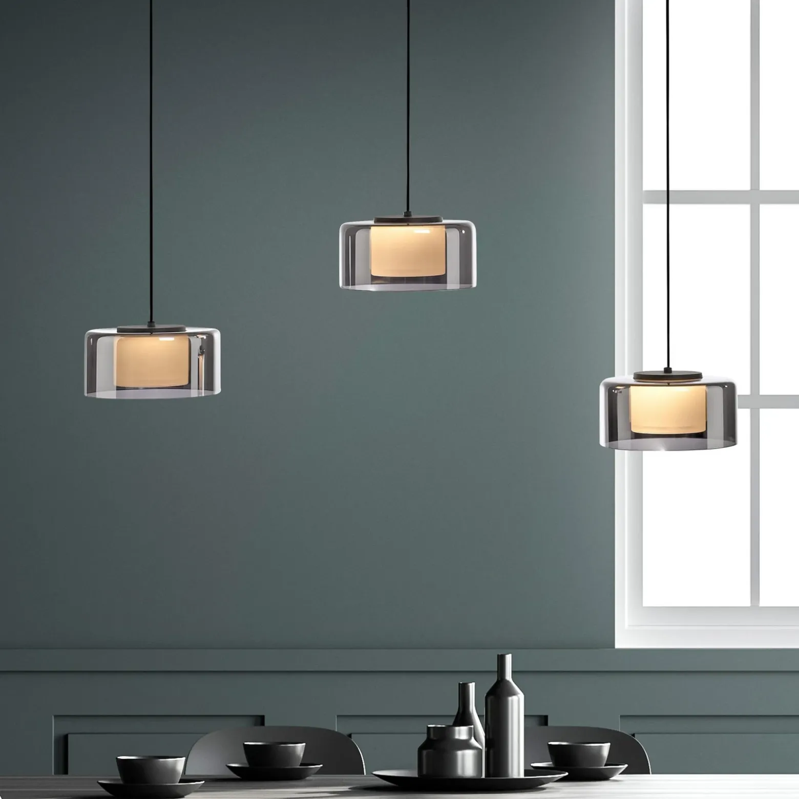 Paul Neuhaus Lámpara colgante LED Rika, 71 cm, cristal, atenuable