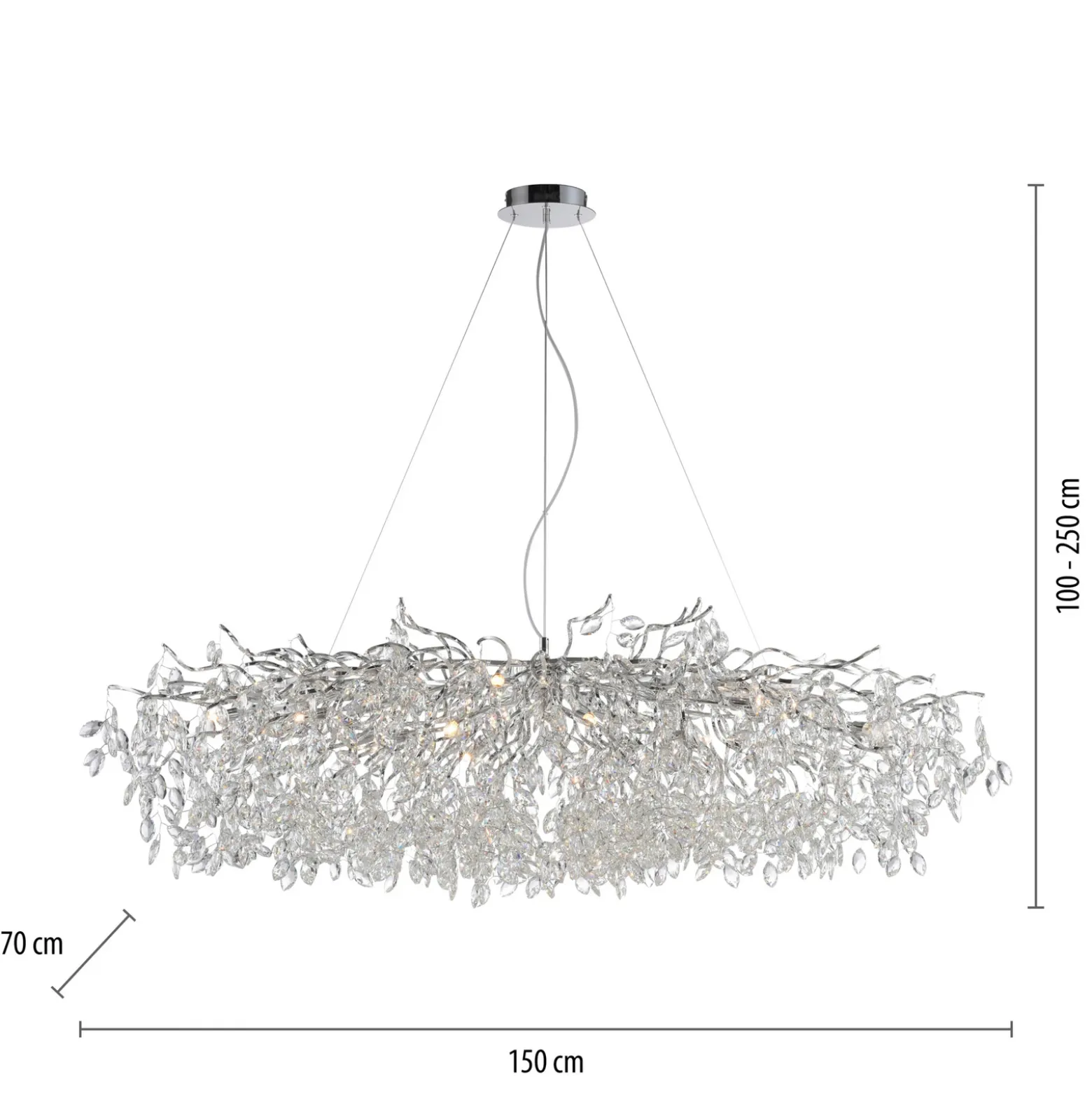 Paul Neuhaus lámpara de araña Ricicle, cromo, longitud 150 cm