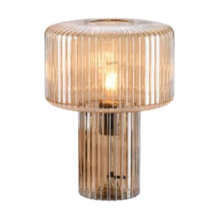 Paul Neuhaus Lámpara de mesa Fungus, ámbar, cristal, 34 cm