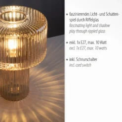 Paul Neuhaus Lámpara de mesa Fungus, ámbar, cristal, 34 cm