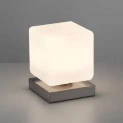 Paul Neuhaus Lámpara de mesa LED Dadoa, acero, cristal, atenuable