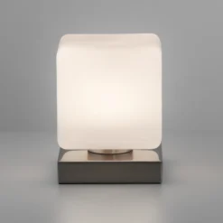 Paul Neuhaus Lámpara de mesa LED Dadoa, acero, cristal, atenuable