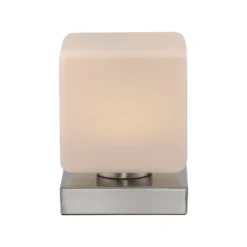 Paul Neuhaus Lámpara de mesa LED Dadoa, acero, cristal, atenuable