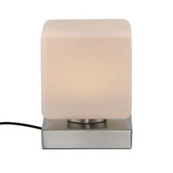 Paul Neuhaus Lámpara de mesa LED Dadoa, acero, cristal, atenuable
