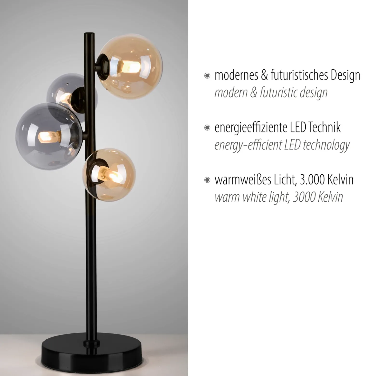 Paul Neuhaus Lámpara de mesa Popsicle, cristal, 48 cm de altura, G9